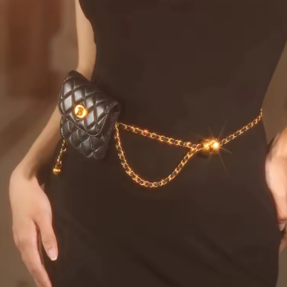 Black Quilted Chain Belt Bag